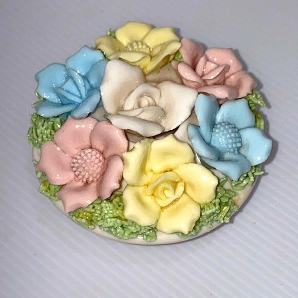 Vintage Norcrest Japan Porcelain Tapered Candle Holder Porcelain Pastel Flowers - Picture 3 of 13